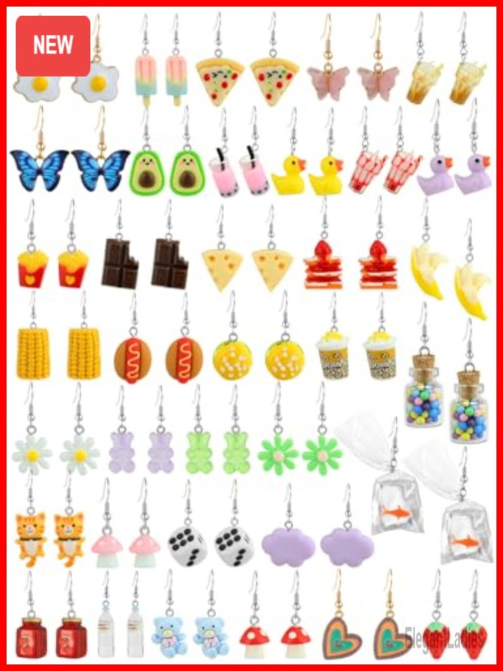 36 Pairs Weird Cute Resin Dangle Earrings Set Funky Aesthetic Gift for Women